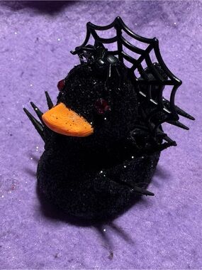 Halloween Black Spider Web Rubber Duck with Orange Beak
